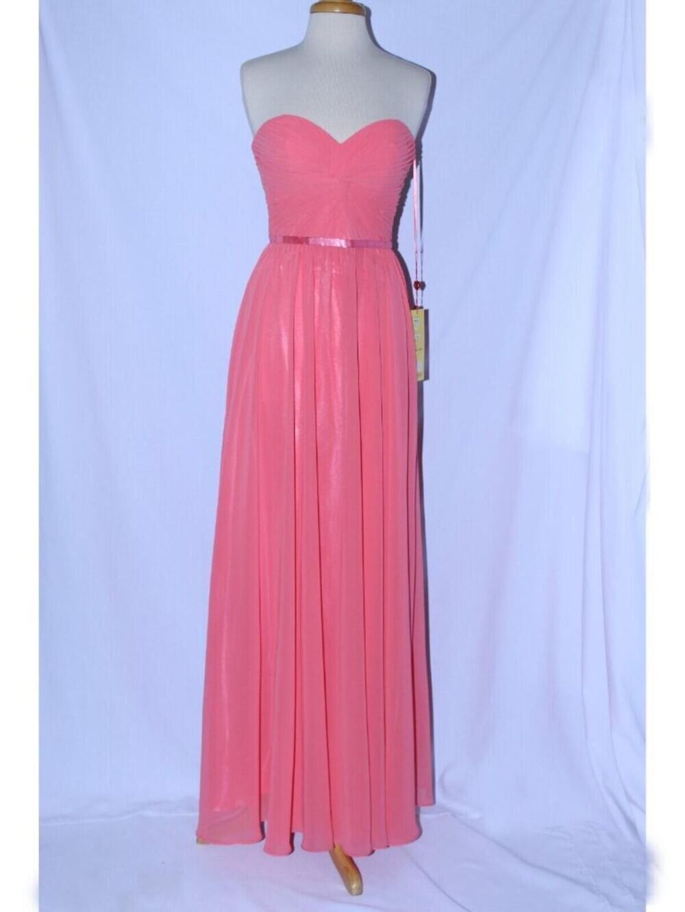MayQueen #1145 Long Chiffon Lace Up Bridesmaid or Formal Dress -Size 8-Coral